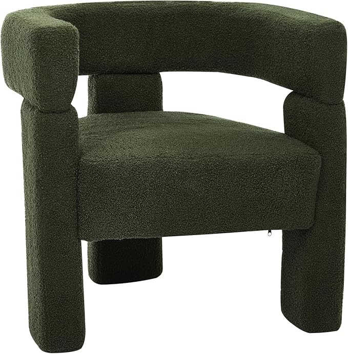 Sherpa Barrel Dining Chair, Upholstered Boucle Accent Kitchen Chairs with Arms, Comfy Faux Fur Side Chair Modern Armchair for Dining Room, Bedroom, Home Office, Green