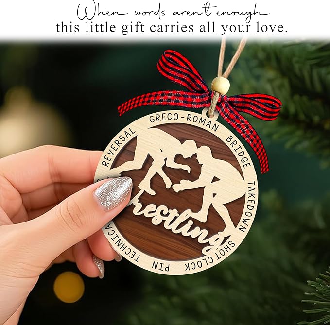 Wrestling Christmas Ornament 2025-2 Layer Wooden Wrestling Ornaments for Christmas Tree - Wrestler Hanging Decor Ornament - Gifts for Wrestlers, Coaches, Fans, Sport Lovers - Sports Wood Ornaments