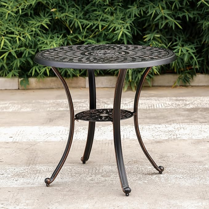 31.5" Cast Aluminum Patio Table with 2.2" Umbrella Hole,Anti-Rust Outdoor Patio Dining Tables,Round Metal Patio Table for Indoor,Garden,Porch,Bronze