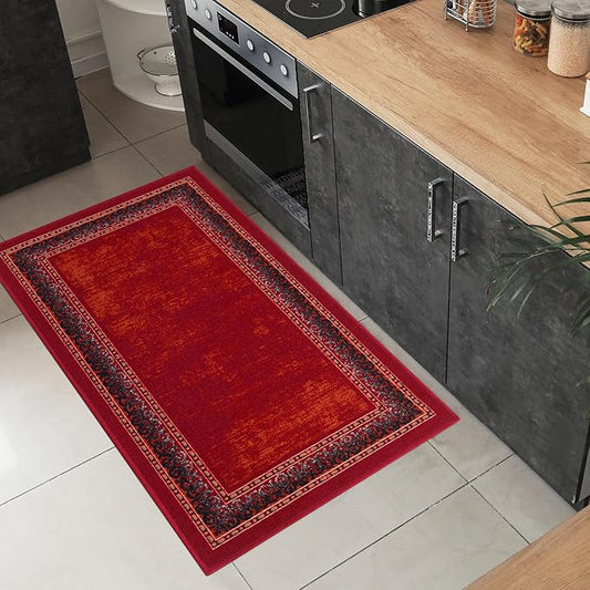 Antep Rugs Alfombras Bordered Modern 2x4 Non-Slip (Non-Skid) Low Pile Rubber Backing Kitchen Area Rug (Maroon Red, 2'3" x 4')
