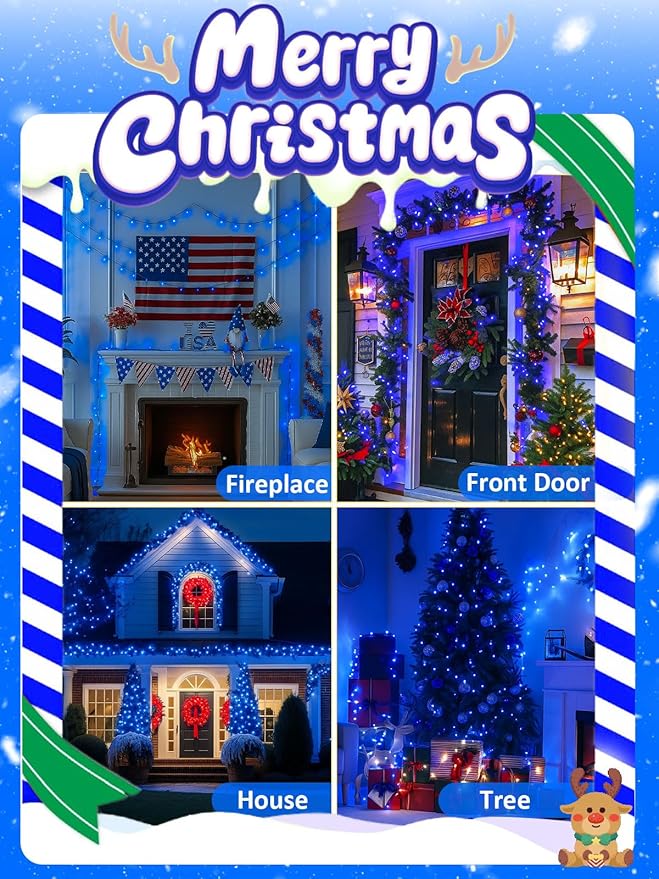 Voice Controlled Smart Christmas Lights Outdoor, 75.8ft 200 LED Extendable String Lights with 7 Voice Commands, 12 Modes & Timer, Waterproof Christmas Decorations for Party Tree Garden (Blue)