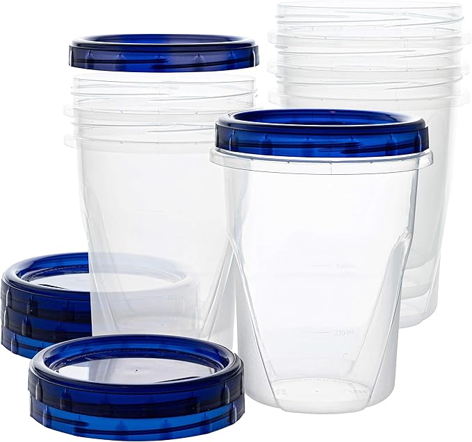 PLASTICPRO [32 oz 3 Pack] Twist Top Deli Containers Clear bottom With blue Top Twist on Lids Reusable, Stackable, Food Storage Freezer Container