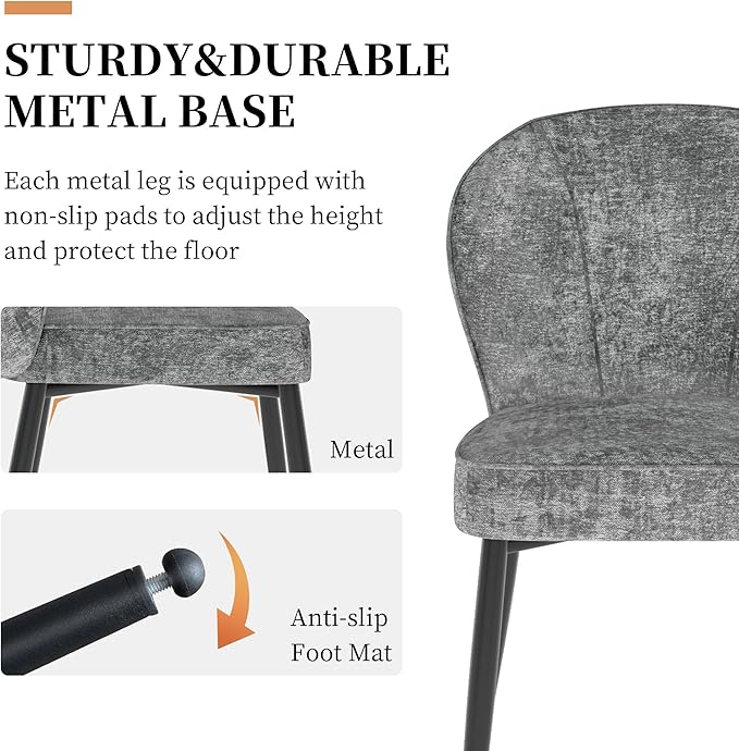 Dining Chairs Set of 4, Modern Fabric Dining Room Chairs with Curved Backrest Well-Padded Seat, Upholstered Kitchen Chairs for Living Dining Room, Grey