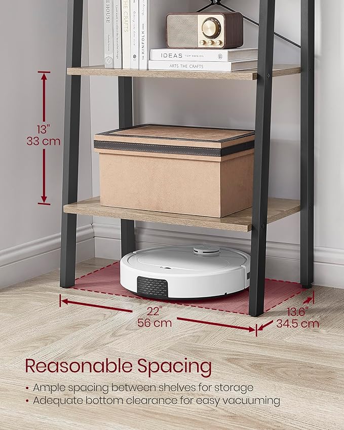 VASAGLE Ladder Shelf, 5-Tier Bookshelf, Storage Rack, Bookcase with Steel Frame, for Living Room, Home Office, Kitchen, Bedroom, Industrial Style, Camel Brown and Ink Black ULLS045B50