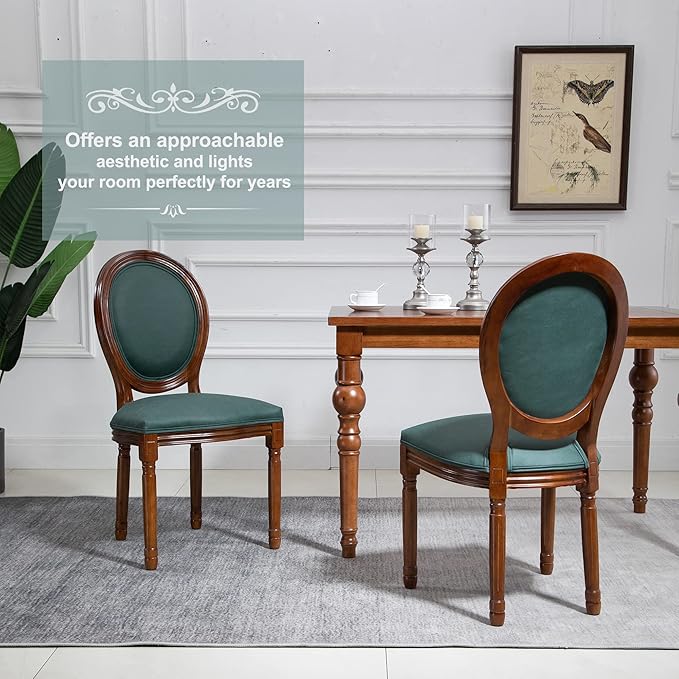 Nrizc French Country Dining Chairs Set of 4, Farmhouse Dining Room Chairs with Round Back, Solid Walnut Wood Legs, Oval Side Chairs for Kitchen/Bedroom/Dining Room