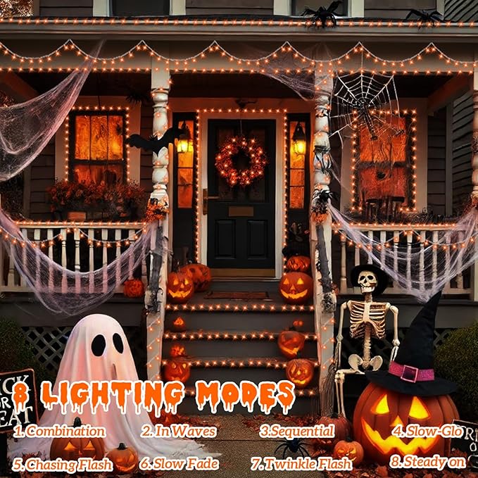 QITONG Orange Christmas Lights, 165ft 500 LED Outdoor String Lights Plug in, Clear Wire Fall Lights Indoor with 8 Modes for Thanksgiving décor