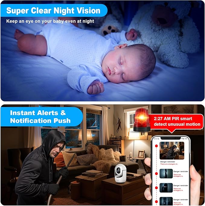 2K Pan/Tilt Security Camera, WiFi Indoor Camera for Home Security with AI Motion Detection, Baby/Pet Camera with Phone App, Color Night Vision, 2-Way Audio, 24/7, Siren, TF/Cloud Storage