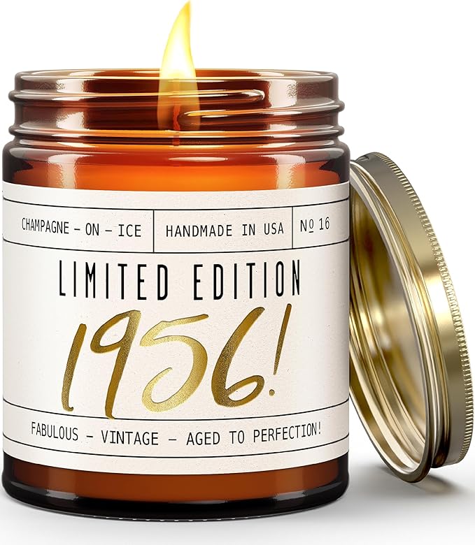 69th Birthday Gifts for Women - 'Limited Edition 1956' Soy Candle, w/Champagne on Ice I 69 Birthday Gifts for Women I 69th Gift for Her Ideas I 9oz Reusable Jar, 50Hr Burn, Made in USA