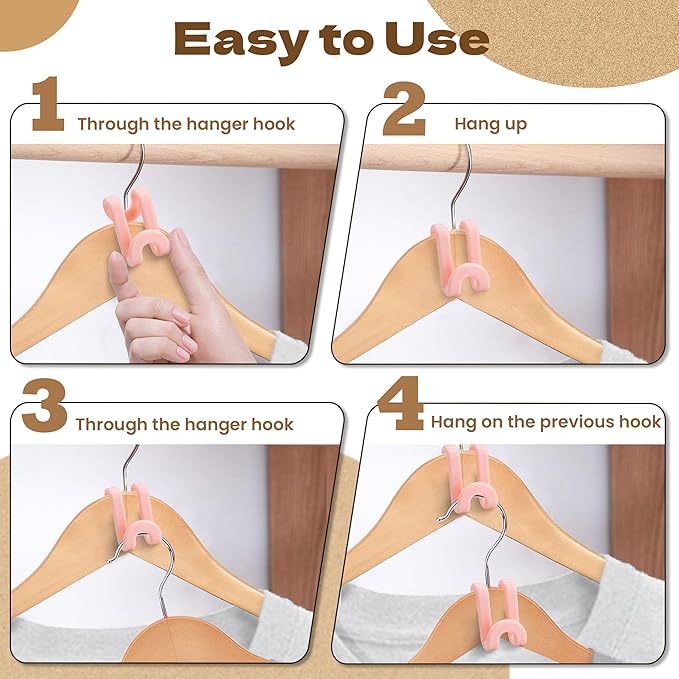 Mlici Clothes Hanger Connector Hooks, 60 Pack Hanger Extender Space Saver, Heavy Duty Clothes Extender Hooks for Stacking Closet Organization (Pink)