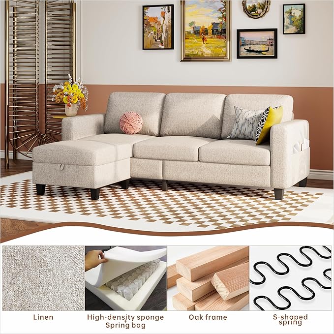 Youmumeub 79''Sectional Couch Couches for Living Room - L-Shaped 4-Seater Deep Sectional Sofa,Removable Covers,Suitable for The Living Room, Apartment or Office-Mocha Brown