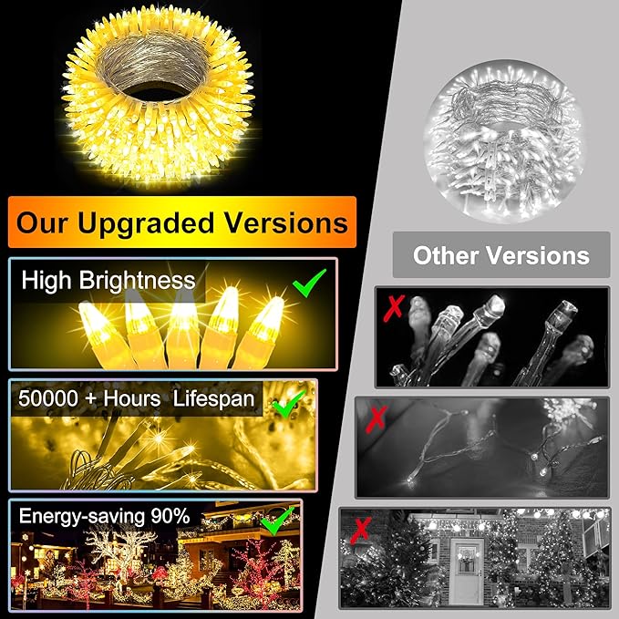 750LED Christmas Lights Outdoor Use, 240ft 12 Modes Warm White LED String Lights with Timer Dimmable, Waterproof Christmas Tree Lights for Xmas Patio Yard Fence Balcony Garden Decor Warm White