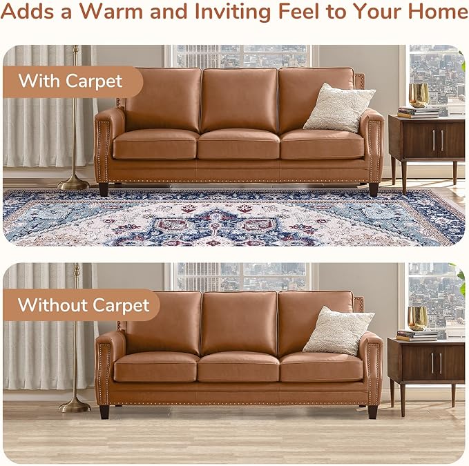 OPPODREAM Thin 8x10 Area Rugs, Washable Rugs 8x10 with Non Slip Backing, Faux Cashmere Low-Pile 8 x 10 Carpet, Navy Blue & Red & Cream