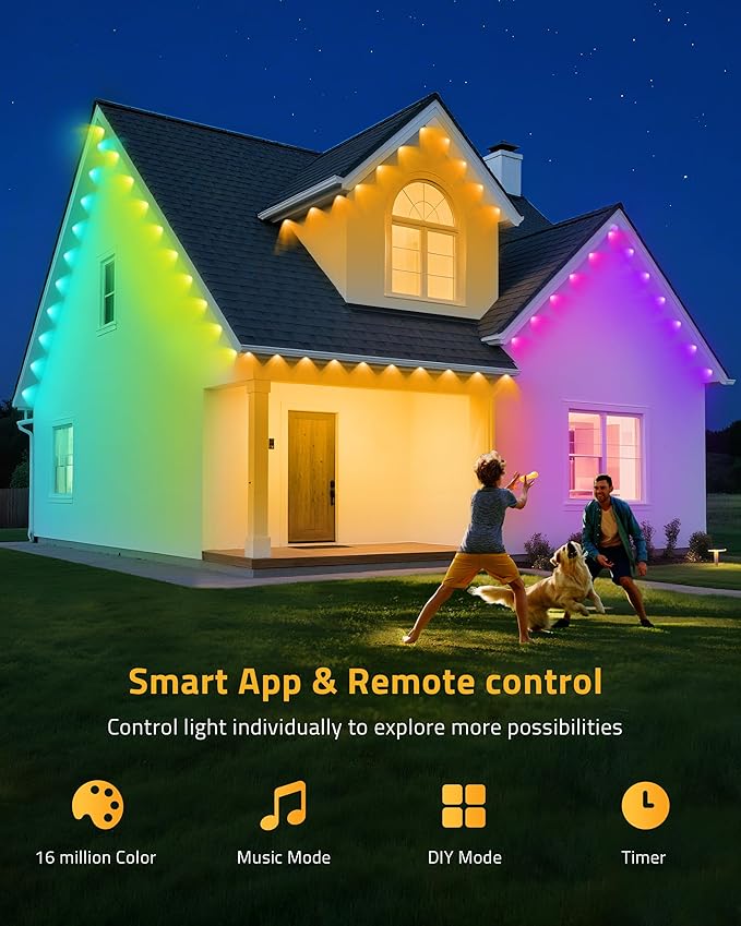 111FT Permanent Outdoor Lights,72 RGB Eaves Lights with App Control Remote, IP65 Waterproof Eternity Eaves Lighting, Outdoor Light for Outside Roofline Decor, Party, Holiday Xmas
