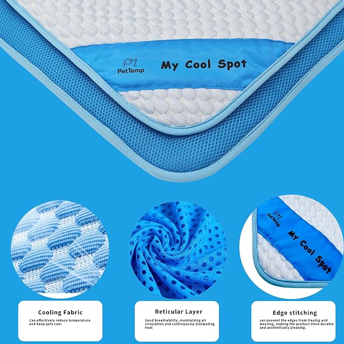Pet Cooling Mat for Dogs & Cats – Ice-Silk Breathable Washable Foldable Cooling Blanket, Durable Portable Non-Slip Dog Bed for Crate, Kennel, Car & Outdoor Use, Blue (Large)