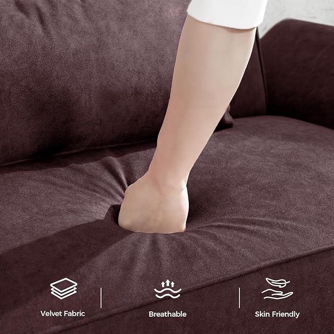 89” Futon Sofa Bed, Comfy Futon Couch Bed with 2 Square Pillows, Convertible Sleeper Sofa with Adjustable Backrest& Armrests, Modern Loveseat Sleeper for Living Room,Velvet Fabric Burgundy