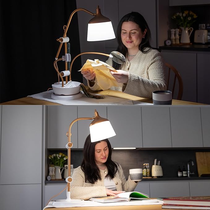 Anita Table Lamp - Daylight Crafting Lamp with Dimmer Switch, 3 Color Modes, 6000 Kelvin, Extendable Arm & Magnifying Lens for Quilting, Stitching, Arts & Crafts