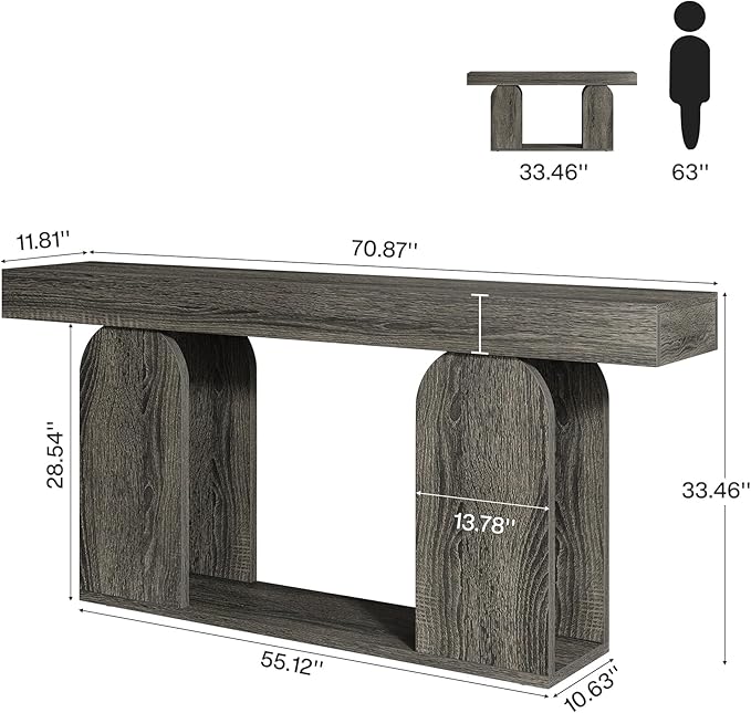 Tribesigns 70.9-Inch Extra Long Sofa Table, Farmhouse Console Tables with Wood Frame and Storage Shelf, 2-Tier Wood Table Behind Couch for Living Room, Hallway, Foyer, Light Brown (Dark Gray)