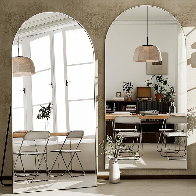 GLSLAND-34 x76 Arched Full Length Mirror-Oversize Floor Mirror Aluminum Alloy Frame High Definition-Full Body Mirror for Bedroom or Living Room,Silver