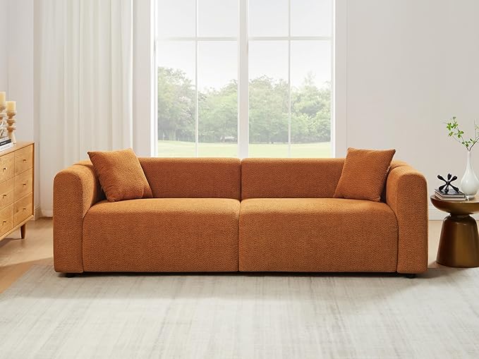 VANOMi Living Room Furniture Sets Include 95" Sofa & 42" Armchairs, Boucle Upholstered Oversized Couch with Pillows, Living Room Furniture Set for Bedroom Apartment (Curry, 1 Sofa+2 Chairs)