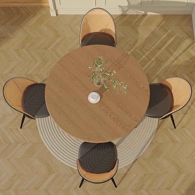 TYBOATLE Rattan Dinner Chairs Set of 4 with Faux Leather Cushion, Modern Dining Room Chairs w/Adjustable Foot Pads, Kitchen Boho Mid Century Upholstered, Black