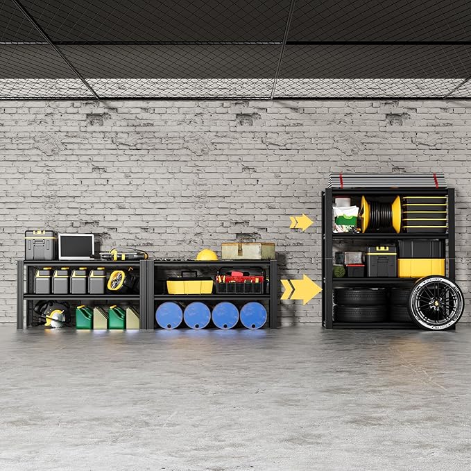 4-Tier 40" W x 19.7" D x 60" H Garage Shelf Heavy Duty Metal Garage Shelving Load 2200LBS Utility Shelves Industrial Rack Adjustable Shelves for Garages Basement Storage Shelves (Black)