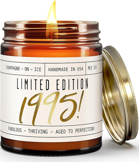 30th Birthday Gifts for Women - 'Limited Edition 1995' Soy Candle, w/Champagne on Ice I 1995 30th Birthday Gifts for Her I 9oz Reusable Jar, 50Hr Burn, Made in USA