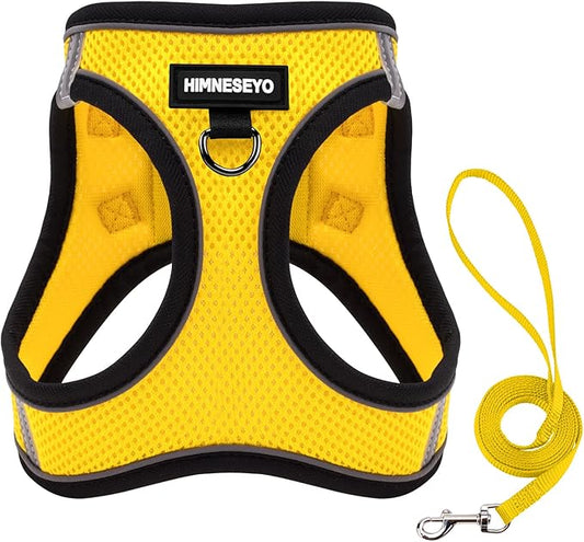 Dog Harness and Leash Set, Dog Harness for Dogs No Pull, No-Chock Step-in Reflective Breathable Lightweight Easy Walk Vest Harnesses with Safety Buckle for Small Medium Dogs, Cats (Yellow, L)