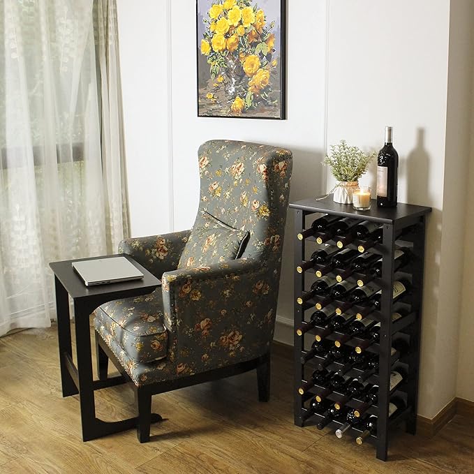 SMIBUY Bamboo Wine Rack, 28 Bottles Display Holder with Table Top, 7-Tier Free Standing Storage Shelves for Kitchen, Pantry, Cellar, Bar (Dark Brown)