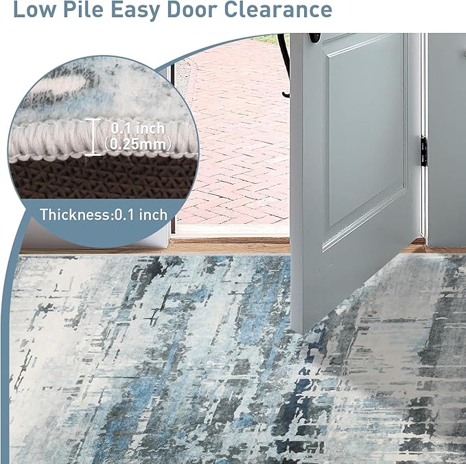 3x5 Soft Washable Area Rugs for Living Room and Bedroom, Non-Slip Stain Resistant Indoor Carpet, Cozy Floor Mat for Dining Room, Office,Stain Resistant Entryway Blue