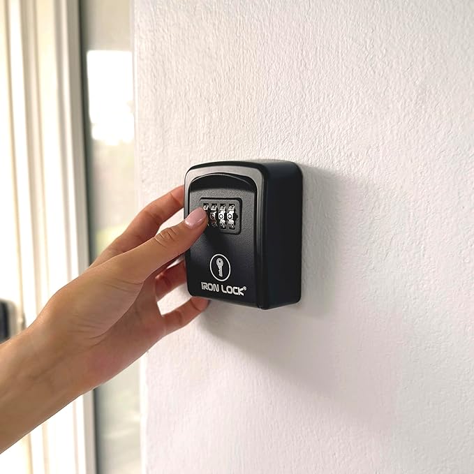 Iron Lock® Wall Mount Key Lock Box – Waterproof Heavy Duty Metal Lock Box for Keys with 4-Digit Combination & Resettable Code – Outdoor/Indoor Key Safe for Home, Office & Airbnb (Black, Small)