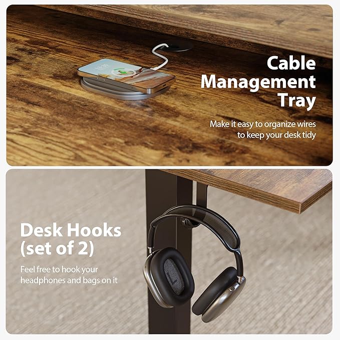 Agilestic Electric Standing Desk with 2 Drawers, 48 x 23 Inches Height Adjustable Desk, 2 Fabric Drawers, Rustic Brown