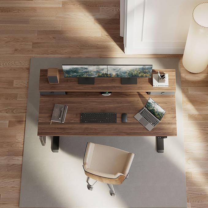 Klicelor 48 Inch Electric Standing Desk with Drawers, Adjustable Height Small Sit Stand Desk for Home Office, Compact Computer Workstation with Storage– Dark Walnut