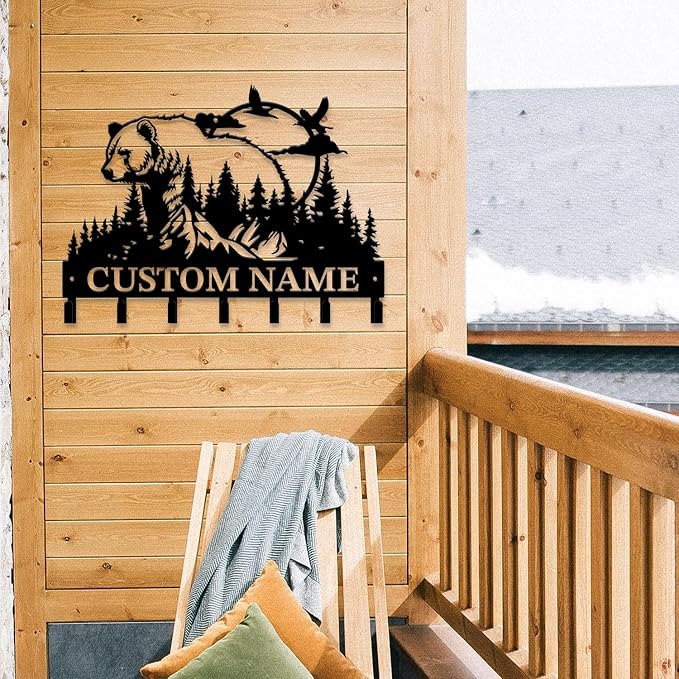 Personalized Custom Name Bear Key Wall Hooks,Metal Bear Keys Clothes Hooks,Metal Bear Wall Home Storage Decorative,For Front Door, Hallway, Kitchen, Bedroom,Keys,Hats (Style N)