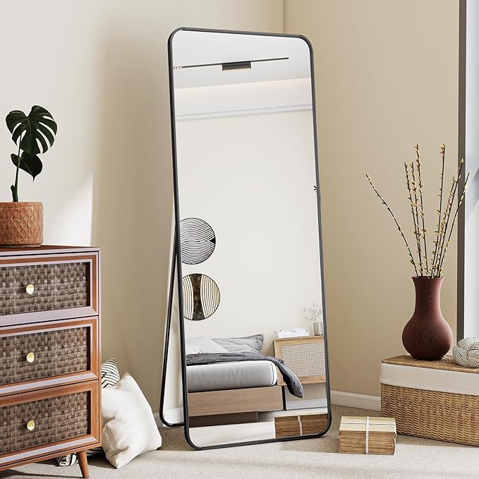 BEAUTYPEAK Black Full Length Mirror, 56"x21" Rounded Corner Floor Mirror Standing Hanging or Leaning Against Wall, Suitable for Bedroom or Dressing Room
