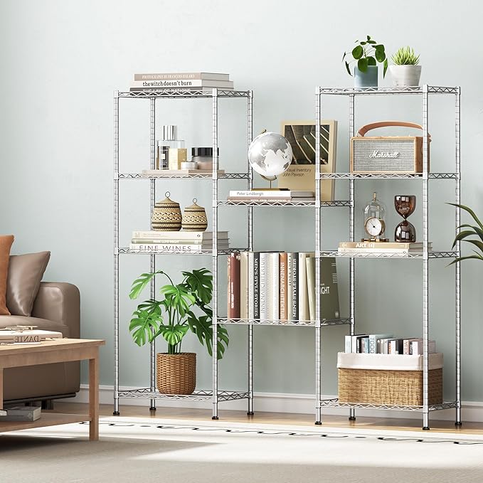 HOMEFORT 5-Shelving Unit, Adjustable Wire Shelving, Metal Wire Shelf Rack Organizer for Kitchen, Pantry, Closet, Bathroom, Laundry,Sliver,21" W x 11" D x 53" H