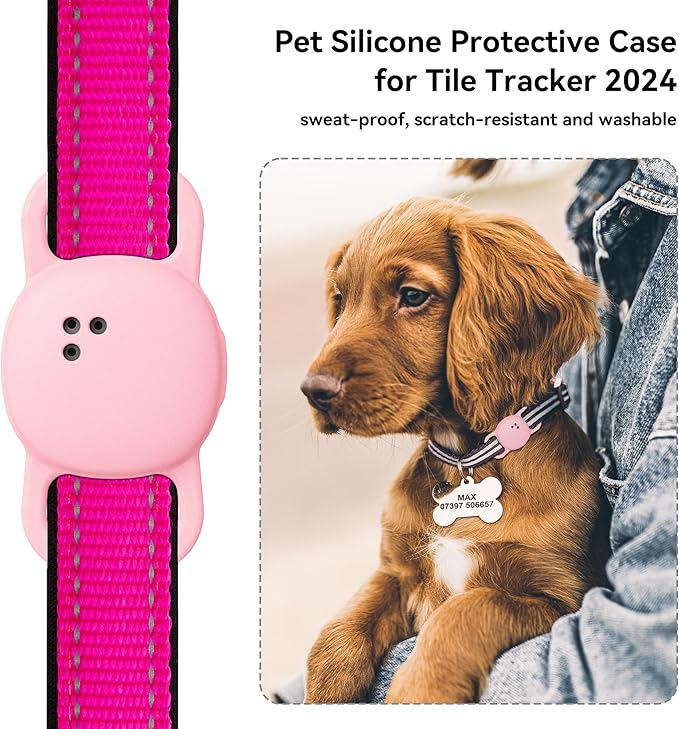 DDJ for Tile Life360 Sticker (2024) Tracker Cat Collar Case, 2-Pack Silicone Anti-Lost Protective Cover Tile Tracker Holder for Dog & Pet Collars, Ultra Durable, Easy Installation, Lightweight, Pink