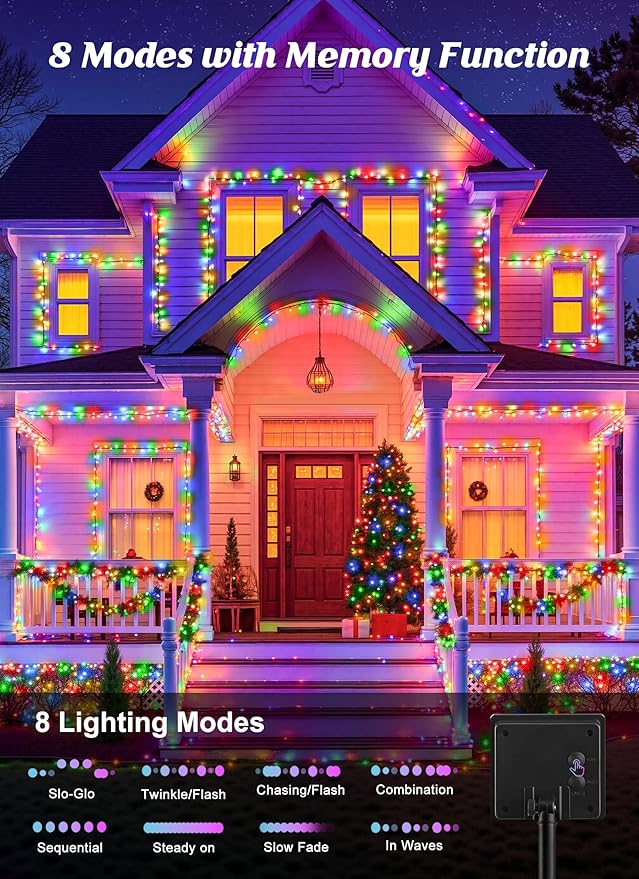 Brightown 2 Pack Solar Christmas String Lights Outdoor, Total 144Ft 400 LED Twinkle Fairy Lights Waterproof with 8 Modes Auto On/Off for Patio Tree Garden Party Home Wedding Decorations (Multicolor)