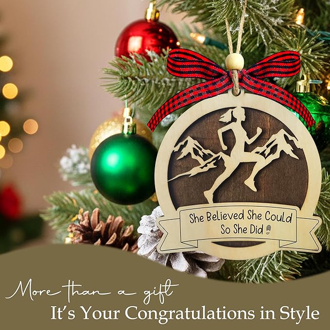Running Christmas Ornament 2025-2 Layer Wooden Running Ornaments for Christmas Tree - Runner Ornament 2025 - Gifts for Runners, Cross Country Athlete - Marathon Runners Wooden Xmas Tree Hanging Decor