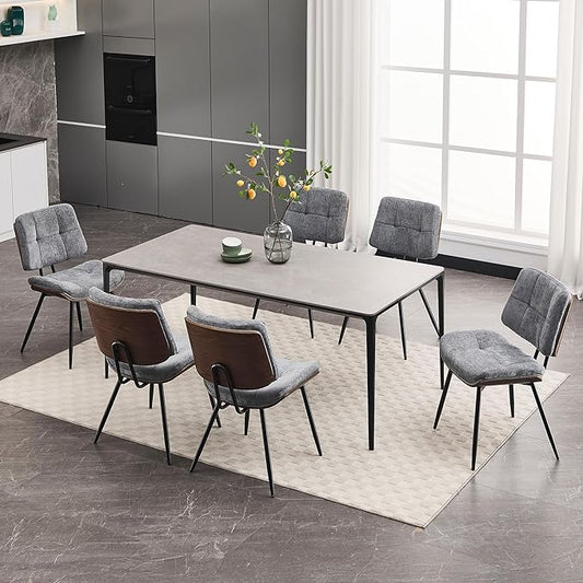 BFZ Dining Chairs Set of 6, Mid Century Modern Kitchen Chairs with Walnut Bentwood Back and Metal Legs, Upholstered Fabric Dining Room Chairs for Kitchen, Living Room
