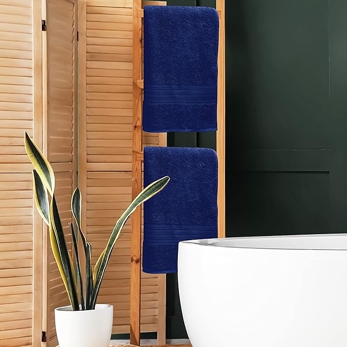 BOUTIQUO 100% Cotton 2 Pack Bath Towel Set 28x55, Eco-Friendly Large Bath Towels, Compact Quickdry Lightweight Soft & Highly Absorbent Bath Towel, Ideal for Everyday Gym Travel Camp Pool - Navy Blue