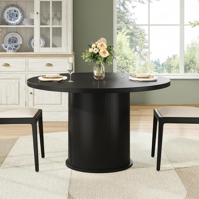 Farini 43" Round Dining Table for 4-6,Modern Kitchen Room Table with Wood Top & Sturdy Metal Base,Black