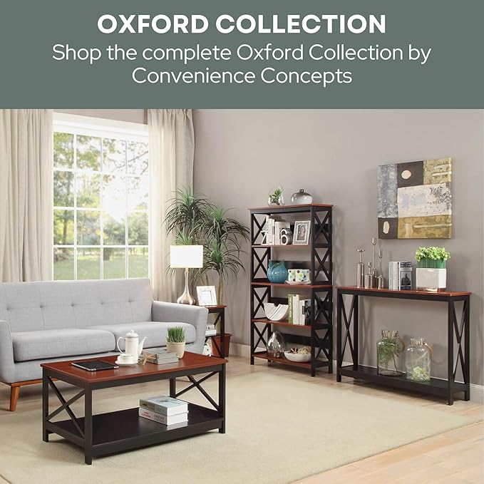 Convenience Concepts Oxford 1 Drawer Console Table with Shelves, Cherry/Black