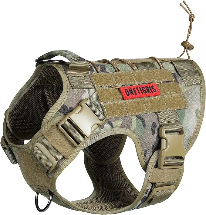Tactical Dog Harness Vest with Handle, Military Dog Harness for Large Medium Dogs,No-Pull Service Dog Vest with Hook & Loop Panels,Adjustable Dog Vest Harness for Walking Hiking Training（Camo,M）