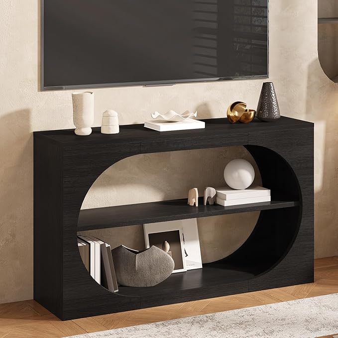 55-Inch Entryway Table with Storage, 3-Tier Console Tables, Behind Couch Table Wood Narrow Console Tables for Entryway, Living Room, Foyer, Hallway, Entry (Black)