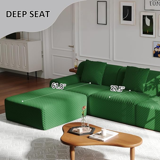 113" Modular Sectional Sofa Upholstered 3-Seater Sofa with Movable Ottoman, Oversized 4-Seater Couch with 3 Throw Pillows High-Density Foam No Assembly Free Combinations