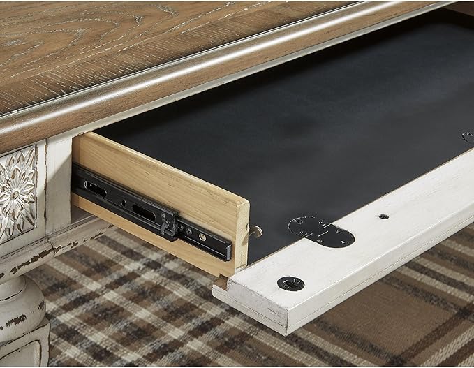 Signature Design by Ashley Realyn Farmhouse 60" Home Office Desk with USB Charging, Chipped White