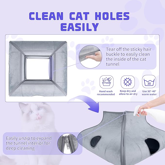 Indoor Cat Cave Bed, Sturdy and Scratch Resistant Removable Cat Tunnel Bed with Removable Soft Pad,Suitable for Small Cats (Gray)
