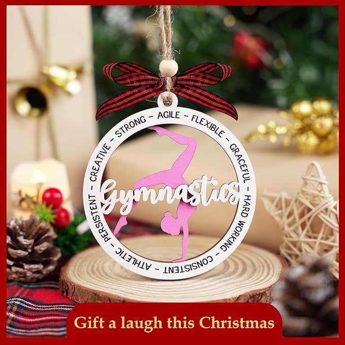 Gymnastics Ornament - 2 Layer Wooden Gymnast Ornament Girl - Gymnastics Gifts for Girls for Gymnasts - Gymnastic Ornaments for Christmas Tree - Gymnastic Gift for Kids, Althete