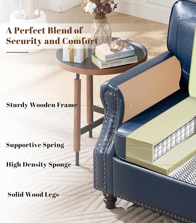 WILLOVE Accent Chair, Faux Letaher Arm Chair, Reading Chair for Living Room, Bedroom & Offcie, Blue