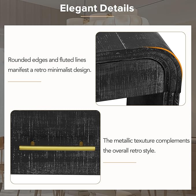 Unique Retro Silhouette Console Table with Open Style, Two Top Drawers for Entrance, Dinning Room, Living Room (Antique Black)